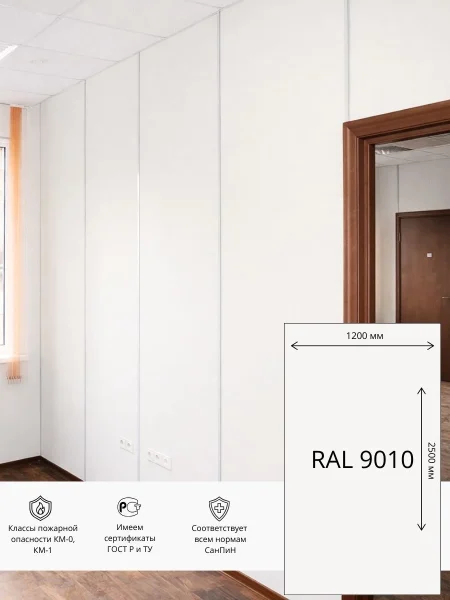 Стеновая панель ГКЛ Акрил Гипсоакрил   2500х1200 мм  RAL 9010 (Молочно-белый)