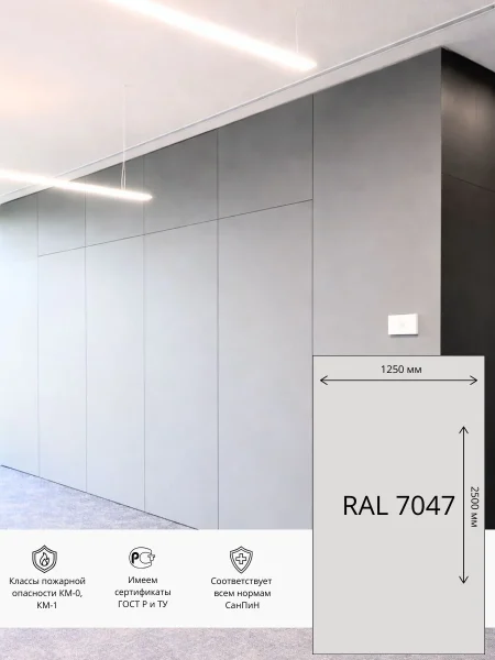 Стеновая панель ГСП HPL  1250х2500 мм RAL 7047 (Светло-серый)